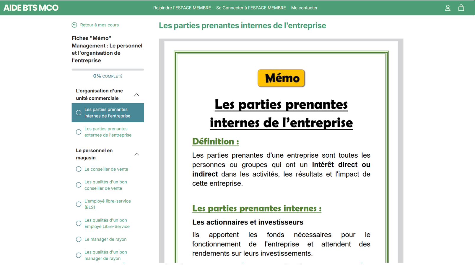 Pass 1 mois : Espace Membre AIDE BTS MCO