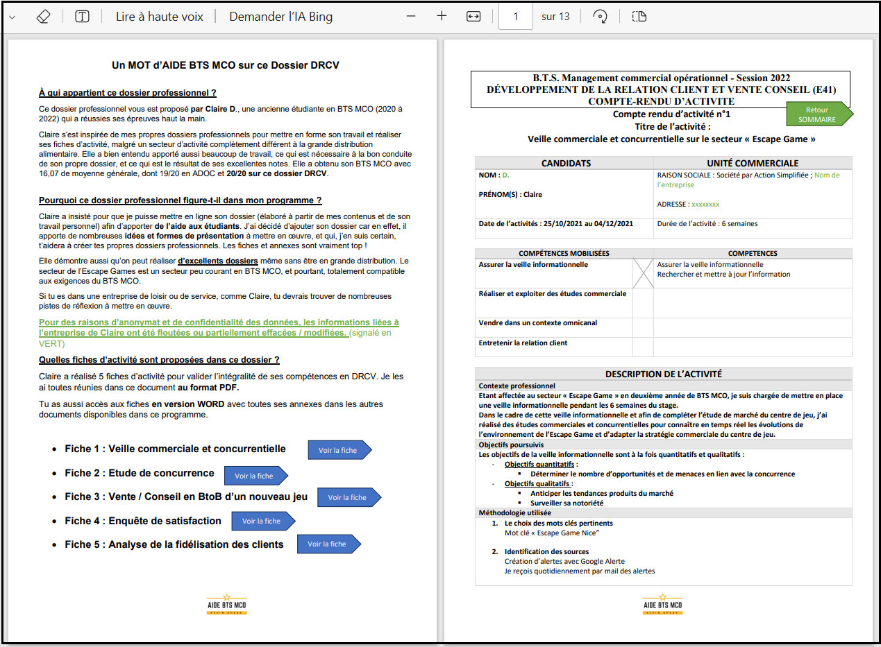 Pack DRCV | Dossier Professionnel UE5 : Développer la relation client et la vente/conseil | BTS MCO