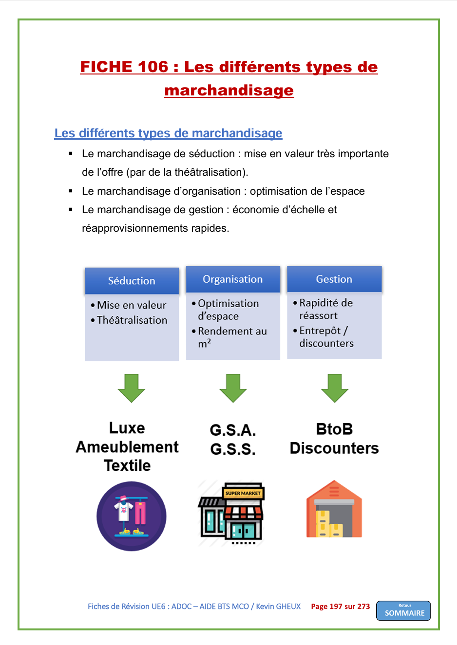 Pack FICHES DE REVISION - UE6 : Animer et Dynamiser l'offre commerciale - BTS MCO