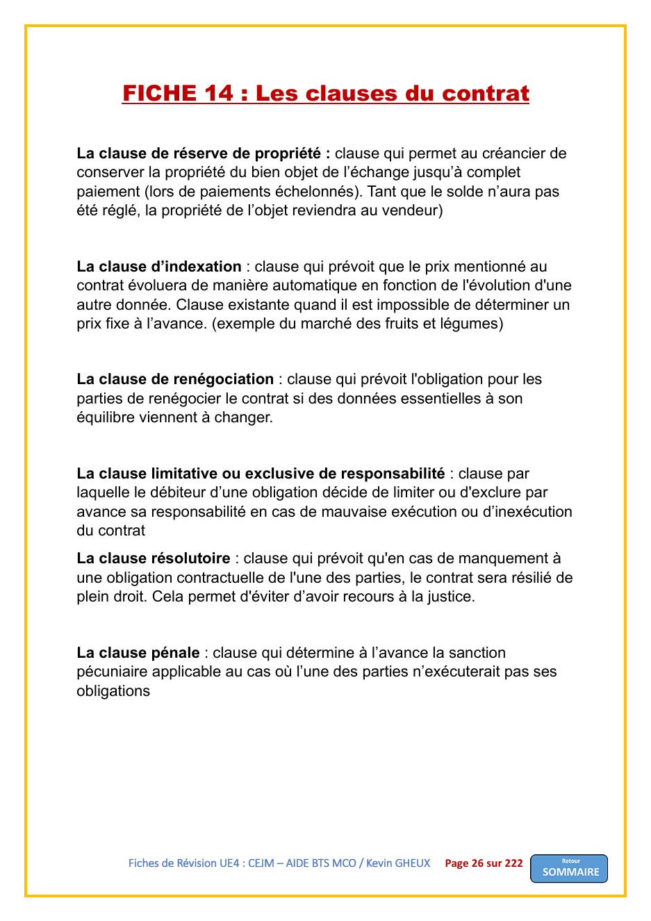 FICHES DE REVISION - UE4 / CEJM - ECONOMIE / DROIT / MANAGEMENT