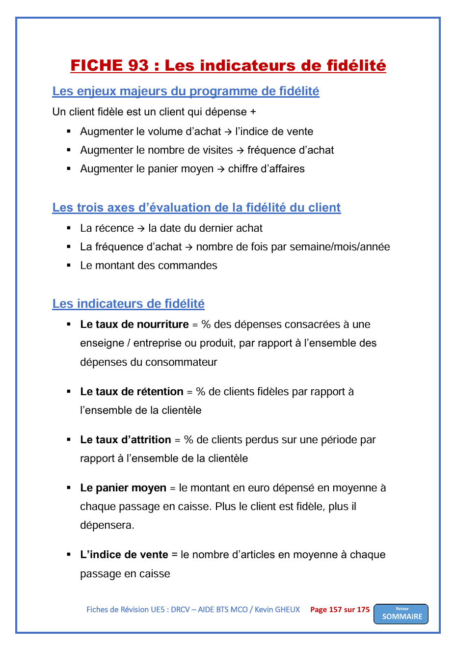 Pack FICHES DE REVISION - UE5 : Développer la relation client et la vente conseil - BTS MCO