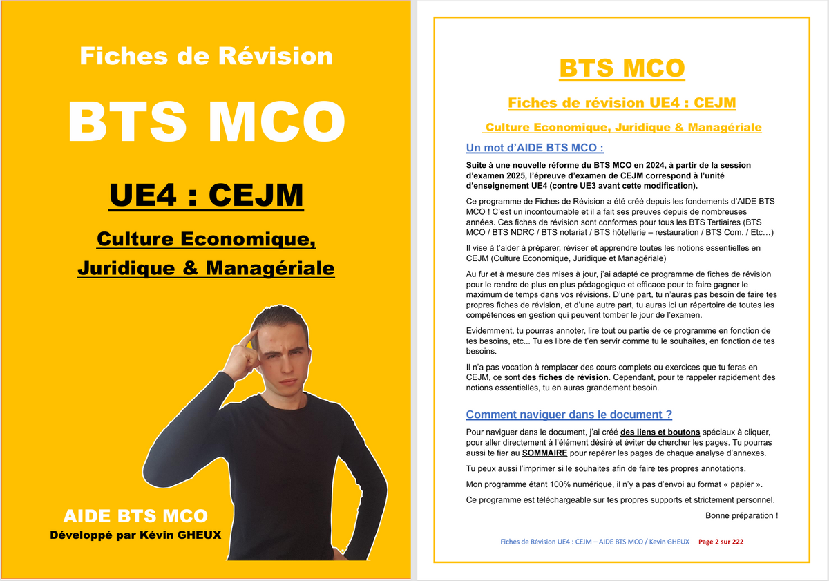 FICHES DE REVISION - UE4 / CEJM - ECONOMIE / DROIT / MANAGEMENT – AIDE