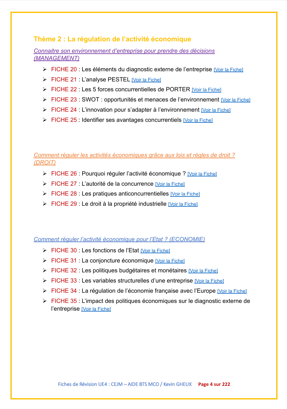 FICHES DE REVISION - UE4 / CEJM - ECONOMIE / DROIT / MANAGEMENT