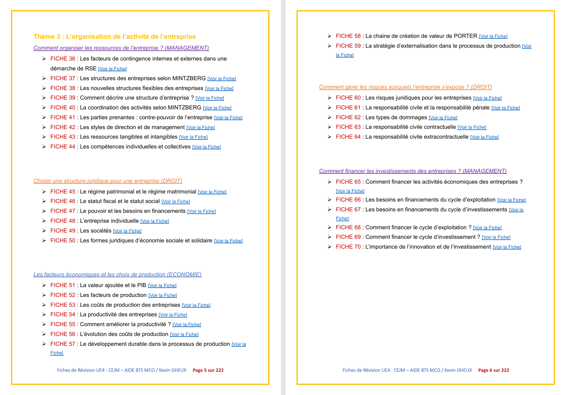 FICHES DE REVISION - UE4 / CEJM - ECONOMIE / DROIT / MANAGEMENT
