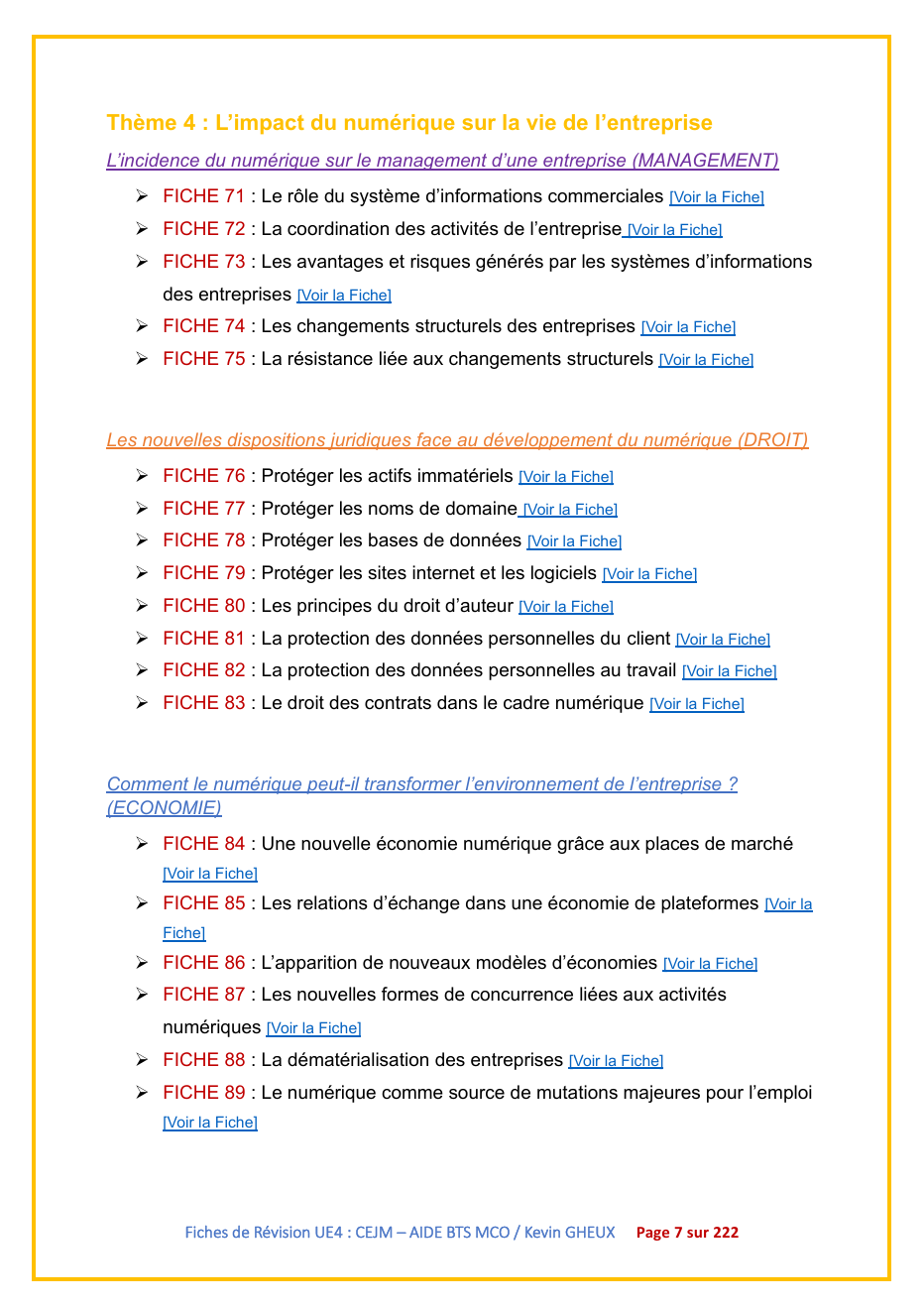 FICHES DE REVISION - UE4 / CEJM - ECONOMIE / DROIT / MANAGEMENT