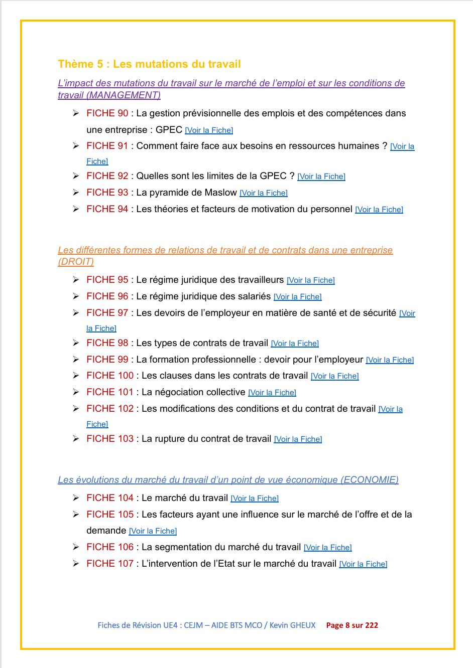 FICHES DE REVISION - UE4 / CEJM - ECONOMIE / DROIT / MANAGEMENT