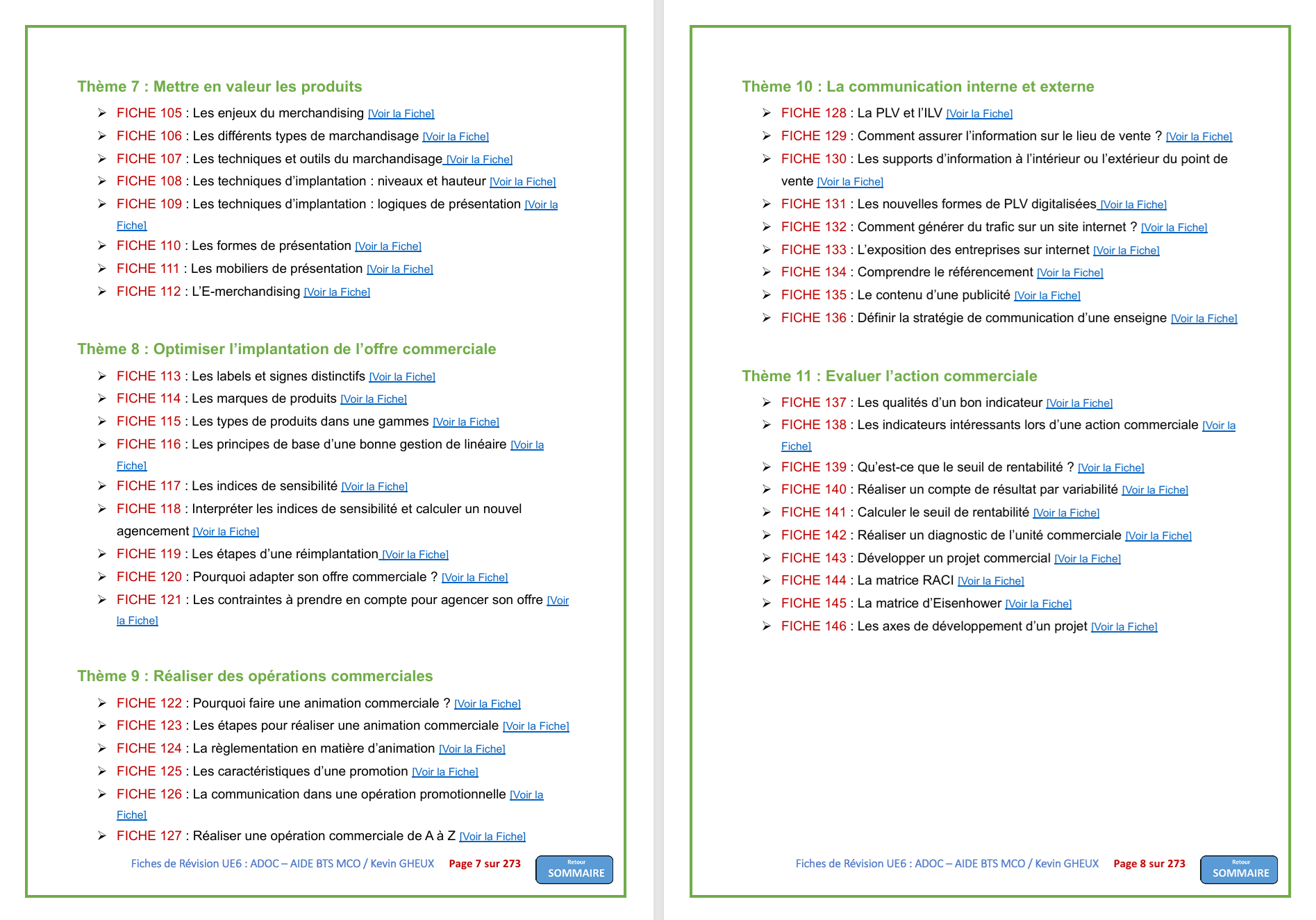 Pack FICHES DE REVISION - UE6 : Animer et Dynamiser l'offre commerciale - BTS MCO