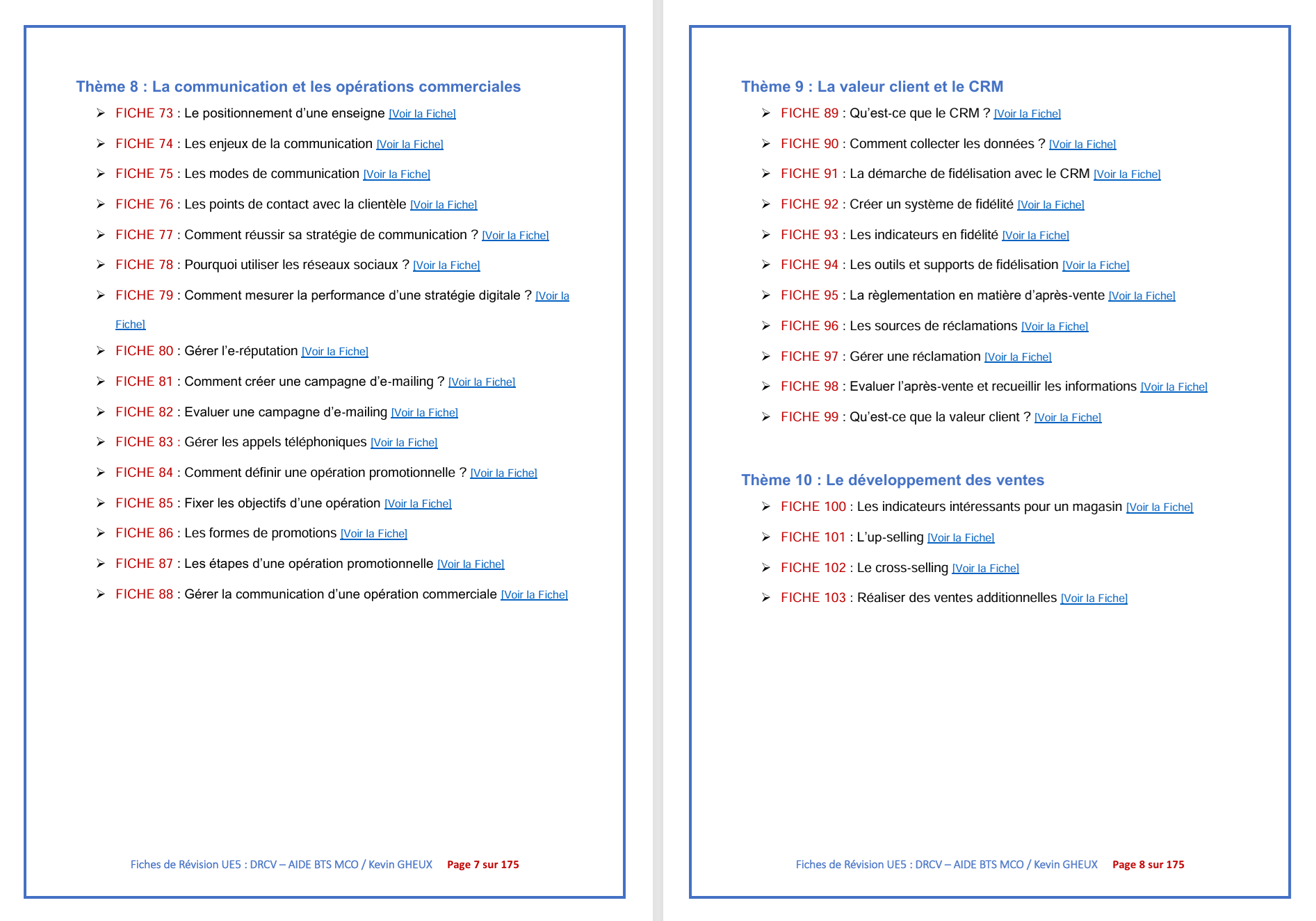 Pack FICHES DE REVISION - UE5 : Développer la relation client et la vente conseil - BTS MCO