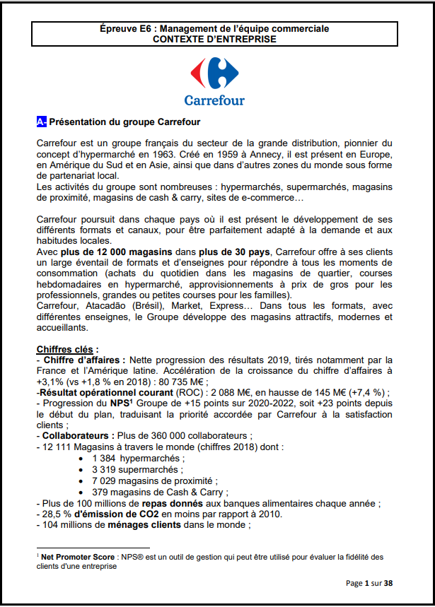 Analyse & Préparation CARREFOUR Venette / Sujet de MANAGEMENT D'EQUIPE 2021